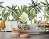 Beibehang anpassen 3D Wallpaper Hand gemalt Regenwald Bananenblatt Wand Wohnzimmer Hintergrund Flamingo
