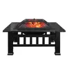 US Stock Tavolino multifunzionale del pozzo antincendio 32in 3 in 1 Metal Square Patio Pirehit Tabella tavola BBQ Garden Stufa con scansione A46