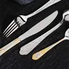 Upspirit 16 Pcs Gold Stainless Steel Tableware Cutlery Set Spoon Knives Forks Dinnerware Flatware Silverware Kitchen Kit 211228