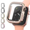 Diamond Case Vetro temperato per Apple Watch 41mm 45mm 44 42 40 38 Accessori Bling PC Bumper Protector Cover serie iWatch 7 6 5 4 3 2 SE