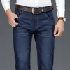 Autumn Business Jeans Men Classic Style Dark Blue Cotton Stretch Denim Pants Manliga raka varumärkesbyxor 201128