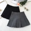 Vintage cinza saia plissada feminina kawaii cintura alta mini saias coreano moda uniforme escolar harajuku streetwear primavera w220314