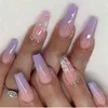 Unhas falsas 24 pcs / conjunto longo caixão falsificado unhas gradiente borboleta design Ballerina com cola capa completa dicas prender 220225