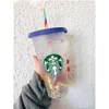 Bicchiere Starbucks Bicchiere di plastica riutilizzabile con coperchio e cannuccia di plastica colorata tazza di paglia bottiglia fredda Cambia colore coriandoli tazza fredda mlH9RU