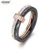 Moda nero/bianco fedi nuziali in cristallo di ceramica gioielli per donne ragazze anello in acciaio inossidabile oro rosa AR18054