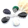 Mix 5st Rainbow New LuckyShine 925 Sterling Silver Teardrop Green Emerald Real Black Onyx Gemstone Halsband hängen för Lady PA287T