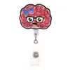 Porte-clés mignon rose rouge coeur cerveau cristal strass médecin ID porte-Badge bobine rétractable pour décoration 280a