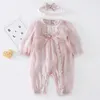 Dziewczynka Koronki Długie Rękaw Pajacyki Spring Jumpsuit Kids Born Ubrania 211229