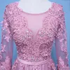 Rosa Aftonklänningar 3/4 Ärmar Appliques A Line Formal Party Gowns Long Prom Dress 2020 Vestido