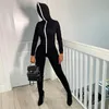 Löpning set svart dragkedja långärmad sexig bodycon jumpsuit för kvinnor en bit huva sportkläder 2021 kvinnliga gym streatwear overa6554938