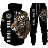 Cool 3d tiger djur tryckt hoodie sweatshirt + svett byxor kostym höst och vinter mode män 2 st Sport Wear Tracksuit set y1221