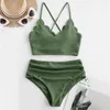 2020 nouvelles femmes sexy couleur unie Biquini taille haute fendue ensemble de sous-vêtements push up rembourré maillot de bain pour les baigneurs de bord de mer Lengerie Y200708