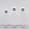 Partihandel 50ml 60ml 100ml Clear Round Cosmetic Plastic Pet Shower Gel Travel Hotel Bottle Flip Top 100pc / Lot Gratis frakt