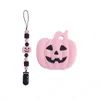 new Halloween silicone pacifier clips chain+baby teether 2pcs/set Cartoon Holder Clip Bead Chains Feeding teething beads