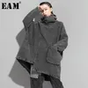 [EAM] Felpa oversize in denim nero con vestibilità ampia Nuovo collo alto Manica lunga Donna Taglia grande Moda Primavera Autunno 1K166 201106