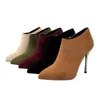 Chaussures Sexy à talons hauts pour femmes, bottes Tube courtes en cuir avec fermeture éclair, couleur unie, bout rond, chaussures pour femmes, bottes d'automne