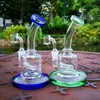 Unika Bongs Högkvalitativa oljedämpare Mini Inline Perc 14mm Joint Lila Grön Blå Glas Tjock Bongs med 4mm Quartz Banger