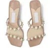 Summer Luxury Amara Women Sandal Pearl Strap Slippers Chunky Heel Square Toe Mule Lady Pumps Dress Party Wedding EU35-43.Box