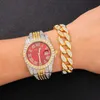 Wristwatches 2pcs الرجال الفولاذ المقاوم للصدأ مجموعة الذهب الفاخر الأزياء