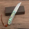 High End 7.5 "Damascus Zakmes Damascus Staal Blade Abalone shell Handvat EDC Zakmessen Gift Mes Met nylon Tas