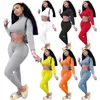 Partihandel Stickade Ribbed Tracksuits Två Piece Set Kvinnor Outfits Pullover Sweatshirt Crop Top Pants 2pc Matching Set Fall Winter Solid Sweatsuits 6929