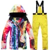 Jackets de esqui no inverno grosso de esqui quente terno feminino feminino impermeável e snowboard calça à prova de vento define trajes de neve feminino desgaste ao ar livre