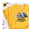 Womens Sloth escondendo camiseta em colcha e café impressão t-shirts para mulheres vintage manga curta top punk casual