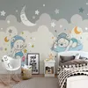 Carta da parati fotografica 3D personalizzata per cartone animato Orsetto Luna Stelle Camera dei bambini Camera da letto dei ragazzi Sfondo muro di arte murale