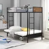 ABD stok yatak odası mobilya rustik ikiz tam metal ranza, dönüştürülebilir futon yataklar, black299g