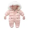 Spädbarns baby jumpsuit tjock varm hooded inuti fleece pojke tjej vinter höst överaller barn ytterkläder barn snöar lj201007
