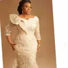 Asoebi Styles Mermaid Prom Formele Jurken 2022 Plus Size Afrikaanse Nigerial Lange Mouwen 3D Floral Kant Occupy Avondjurk