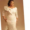 Sirène Asoebi Styles Prom Robes formelles 2022 plus taille nigériale africaine à manches longues 3D Robe de soirée OCN en dentelle florale OCN