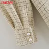 Tangada Donne Plaid Modello di Spessore Cappotti Giacca Bottoni di Perle Tasca a maniche lunghe 2020 Signore Elegante Autunno Inverno cappotto LJ200825