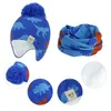 Toddler Hat Knitted Baby Ear Hats With Scarf Newborn Pompom Beanie Neckerchief Sets Winter Boys Bonnet Kids Accessories 4 Colors DW5973