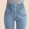 Spring High Waist Jeans Women's Pencil Pants Elastic Waist Single Breasted Trousers For Women Plus Size Summer Leggings Woman LJ201029