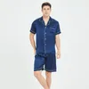 Men short shorts curtos pijamas de seda pesado de peso de verão 100 lazer de seda tops pijama mans sonowear lj201112