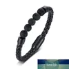 Bracelet Tressé Noir Bracelets Cuir avec Perles Cornaline Acier Inoxydable