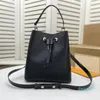 Drawstring Bucket Shoulder Bags Handbags Purses High Quality Crossbody Bag Water Ripple Cowhide Top Handle Detachable Drawstring Closure