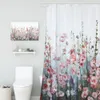Blommor dusch gardiner för badrum gardin uppsättning med krokar ringar vattentät tygbad gardin vit rosa grå lila 72x72 201127