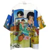 Designers de moda Casablanca Reve De Tennis Silk Mens Camisas Indian Fruit Mesa Raquete Temperamento Cetim Manga Curta Shirt228S