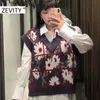 Zevity 여성 빈티지 V 넥 플로랄 프린트 체크 무늬 캐주얼 뜨개질 조끼 스웨터 레이디 세련된 양복 조끼 풀오버 레트로 점퍼 탑 S468 201221