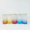 local warehouse 16oz sublimation Gradient glass tumbler frosted blank glass can with bamboo lid reusable straw colorful Glass jar 3191