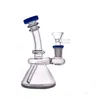 5.5inch Hookahs Glass Bong Colorful Heady Recycler Dab Rigs Small Bubbler Beaker Ashcatcher Shisha with 14mm Male Glass Oil Burner Pipe