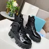 Kvinnor Designers Rois Boots Ankle Martin Boots Nylon Boot Militär Inspirerad Combat Boots Nylon Bouch Bifogad Ankel med Rem Mini Bag Box