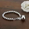 Pulsera de plata de ley 925 para mujer, pulsera étnica con colgante de bola, abalorio para mujer, joyería de plata, cadena de 20cm, plata maciza2621