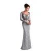 Silverpärledare Mor till bruden Suits Prom -klänningar Modliga långa ärmar Lace Mothers Dresses Plus Size Formal Party Evening Gowns253R