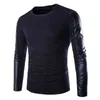 Varumärken Designer Höst Vinter Mens Tröjor Patchwork Lång Läderärmad O Neck Jumpers Pullovers Manlig Jultröja G1229