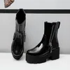 Neue Sexy Plattform Schuhe Frauen Leder Herbst Stiefel Block Ferse Gothic Schwarz Punk Stil zipper Weibliche Schuhe Hohe Qualität AC0731