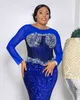 Plus size 2022 árabe aso ebi royal azul sereia de baile vestidos de cristais de miçanga de festas formais de segunda recepção de aniversário vestidos de noivado de dama de noiva vestido