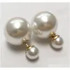 Mode koreansk stil tvåsidig vit pärla imitation pärlor studs för kvinnor boutique klassiska dubbla sidor pärlstång örhängen r02h2